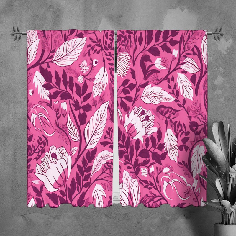 Rideaux de fenêtre floraux, rideaux botaniques roses, L 20 po x L 61 po