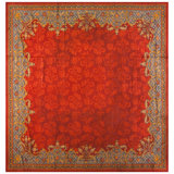 1900s Red Floral Antique English Edwardian Axminster Carpet 13'8"x14' Wool Rug