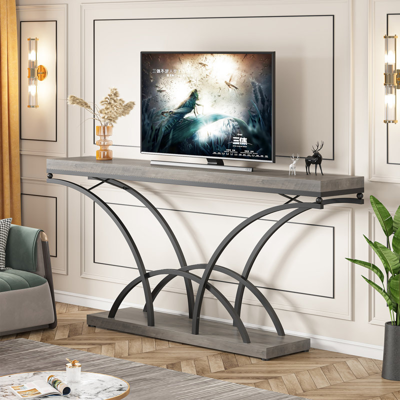 Console de 71 po de long avec pieds en métal pour hall d'entrée, Gris/noir