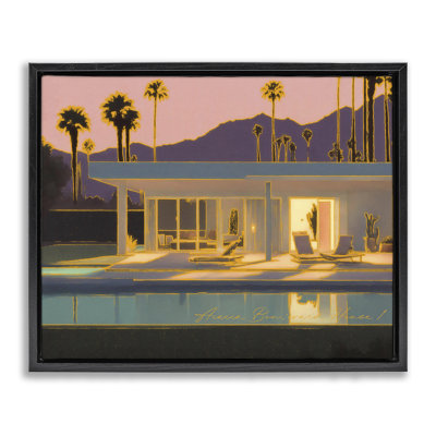 Sunset Glow Summer Pool Brown Framed Floater Canvas Wall Art by Noah Bay