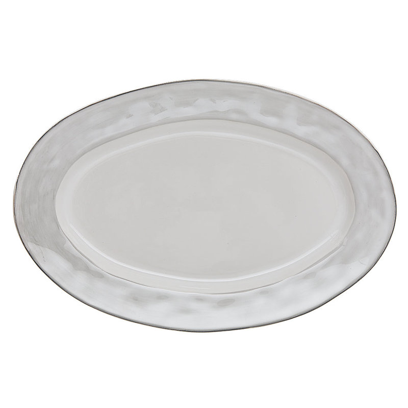 Azores Greige Shimmer Small Oval Platter, 12" L x 12" W x 8" H