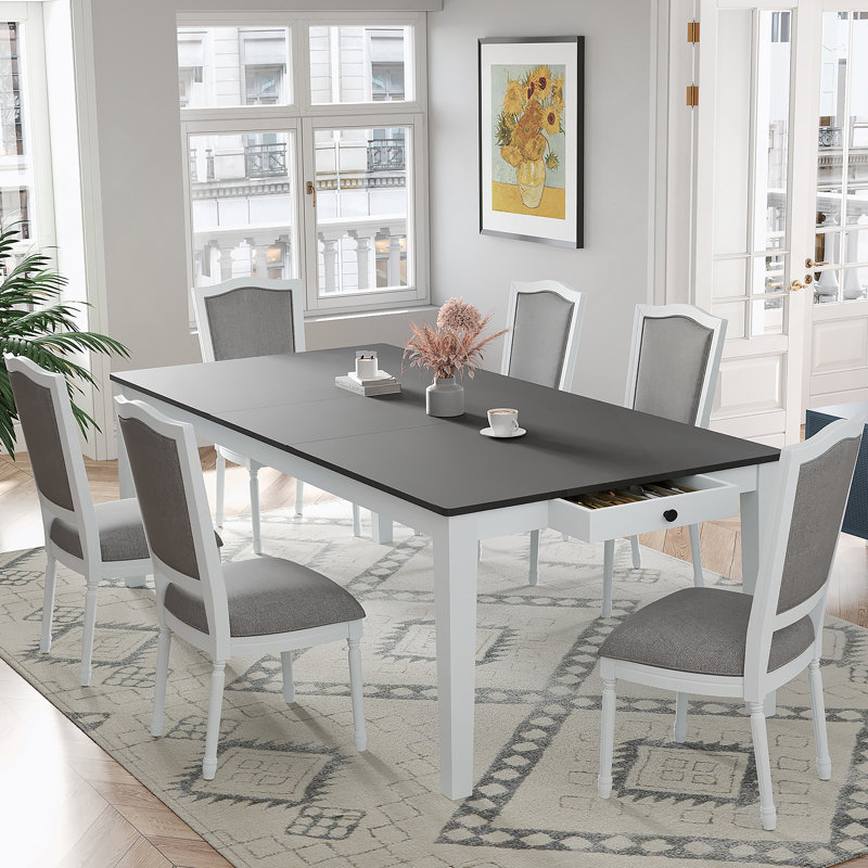 Versatile Extendable Dining Table Set With Removable Leaf, Upholstered Chairs, And Built - In Drawers For Any Dining Occasion