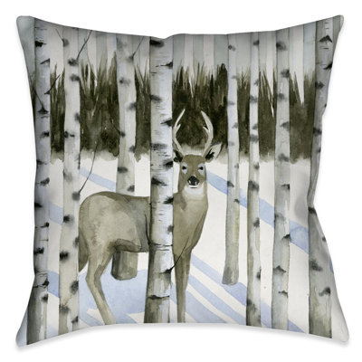 Deer In Snowfall Reversible Throw Pillow