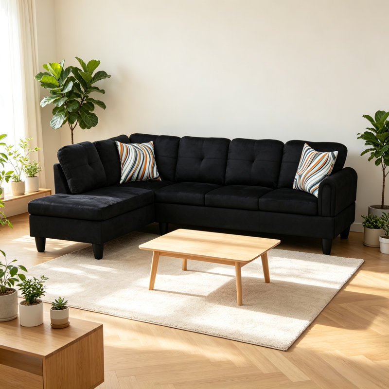 Canapé modulaire en velours 97 po, Velours noir