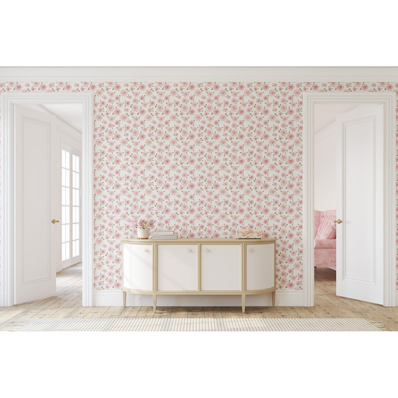 Fifty States Hydrangea 10' L x 24" W Peel and Stick Wallpaper Roll, Blush, Self-adhesive