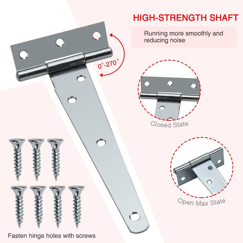 Domira 150Mm (6") Silver Galvanized Steel T-Hinges – Heavy Duty Rust-Resistant Hinges For Shed, Gate, Door, Garage, Fence & Barn