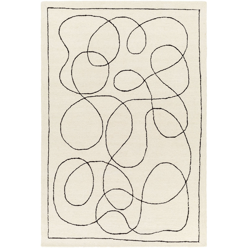 Ashaad Rectangle Geometric Handmade Tufted Wool Area Rug in Ivory, Rectangle 8'10" x 12'