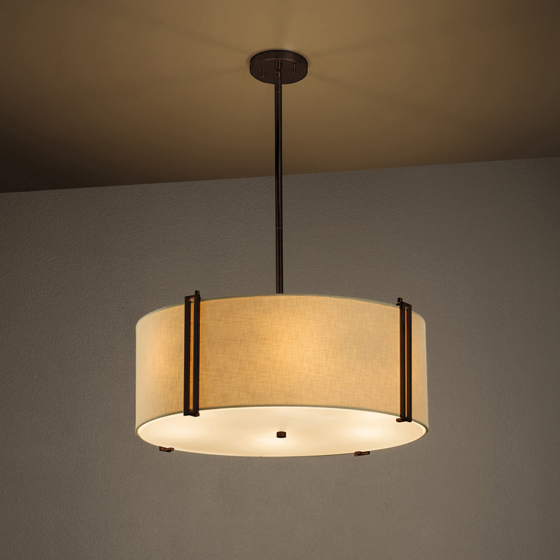Geoffroy 6 - Light Dimmable Drum Chandelier, Cream, Dark Bronze