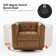 Sonika Genuine Leather Square Swivel Barrel Club Chair with Solid Wood Frame(Set of 2)