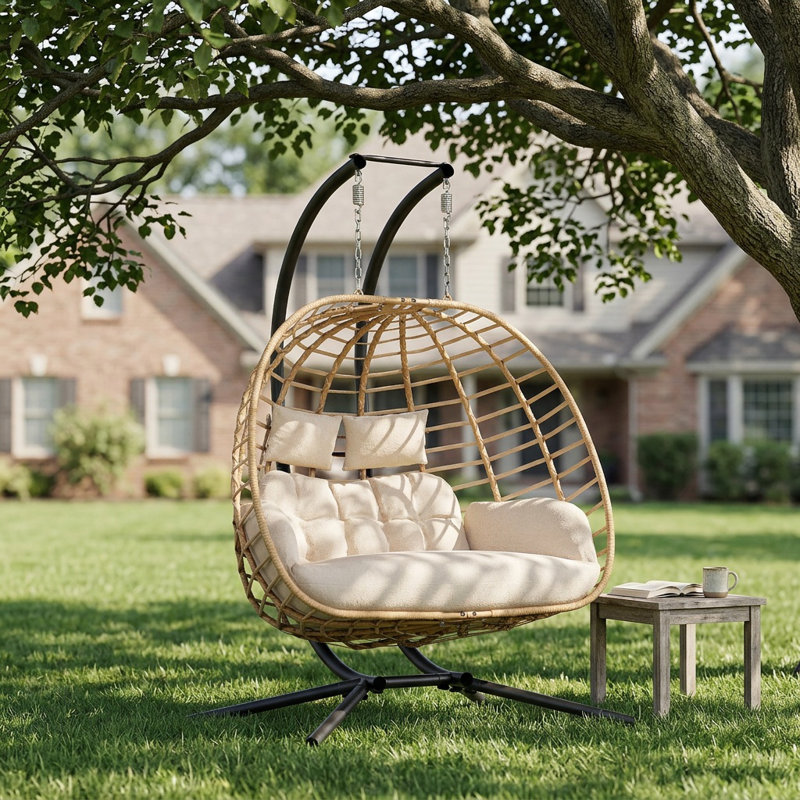 Switte Modern 2-Person Weather-Resistant Egg Swing Chair with Stand, 650 lb Capacity  , Beige
