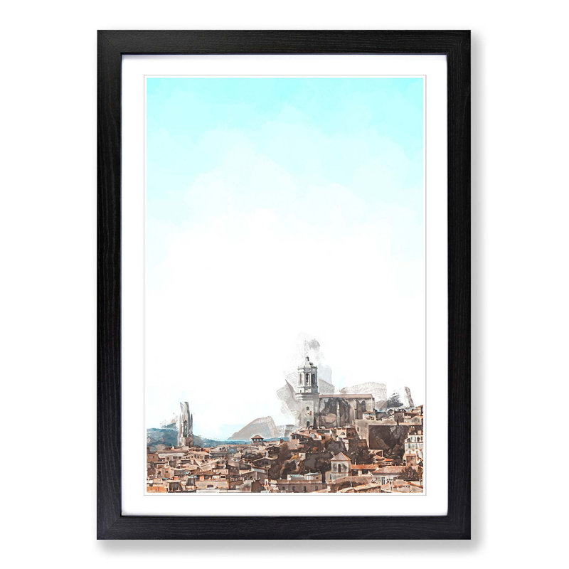 Girona in Spain - Picture Frame Graphic Art Print, 65cm H x 48cm W x 2cm D, Black Framed