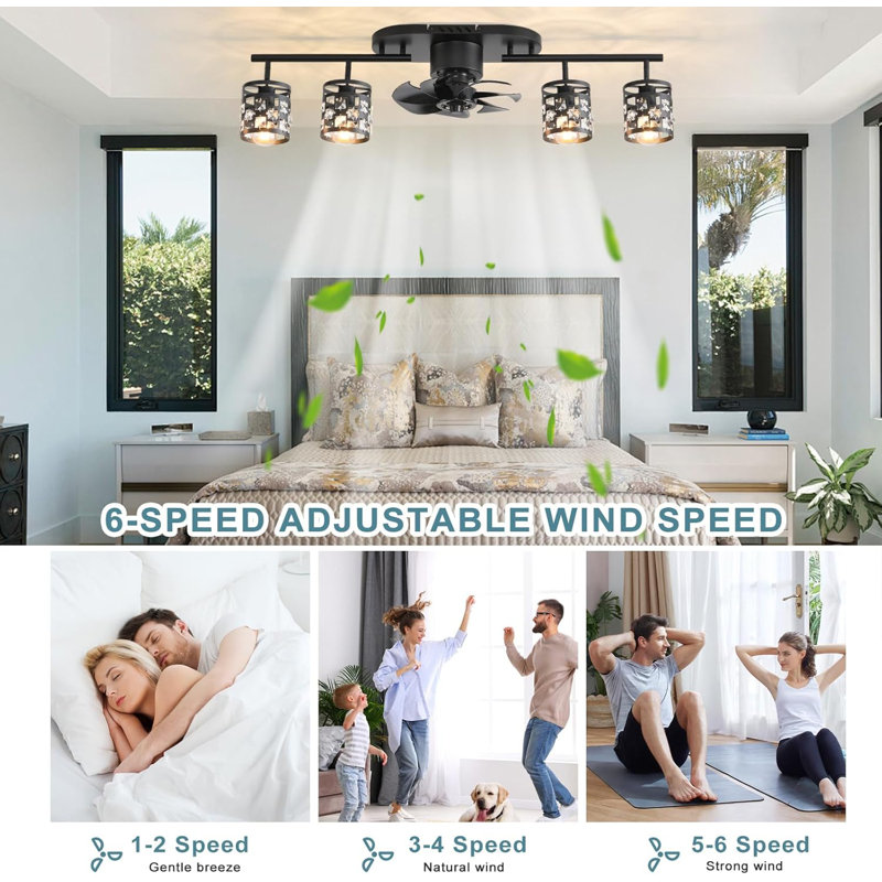 Ceiling Fans With Lights And Remote,39.3" Kitchen Ceiling Fan,360° Rotatable Lampheads Bladeless Black Fandelier Flush Mount Ceiling Fans For Bedroom Dining Room Living Room(6 Speed, Timing)