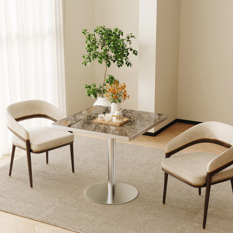 Square Modern Dining Table, Brown / Silver