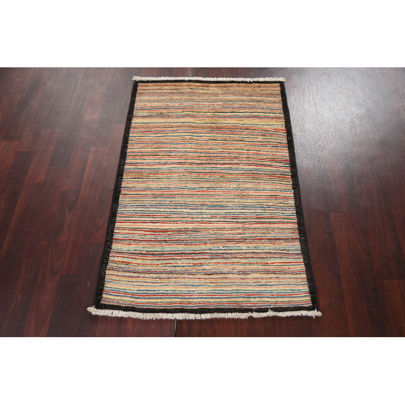 Tapis multicolore en laine noué à la main de conception unique 2 pi 6 po x 3 pi 9 po Zamo