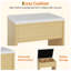 Bureau de coiffeuse moderne avec miroir lumineux à DEL - 3 modes de couleur, 4 tiroirs, prises de recharge, support pour sèche-cheveux, tabouret de rangement - coiffeuse parfaite pour la chambre à coucher - finition blanche et naturelle
