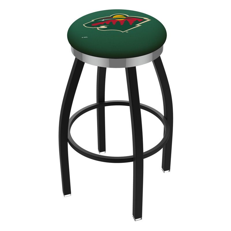 NHL 25" Swivel Bar Stool with Cushion, Black Wrinkle, Chrome, Minnesota Wild
