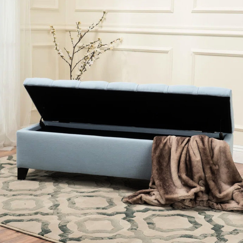 Blue Fabric Storage With Soft Hinges - Function And Style, 51"W X 17.5"D 17"H Contemporary Extra Fabric, For Living Areas