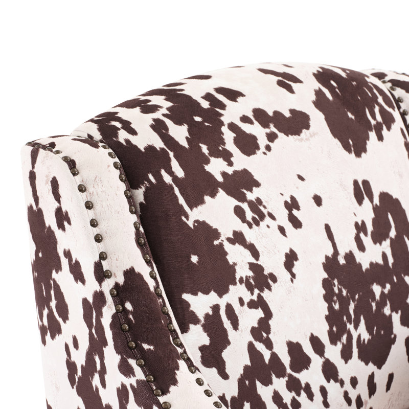 Chaise d'appoint moderne avec imprimé de vache, pieds, siège simple, base en bois, espace confortable
