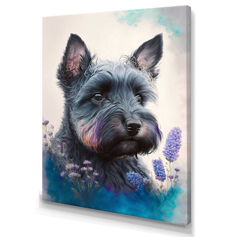 «Cute Schnauzer Floral», impression sur toile, H 20 po x l 12 po x P 1 po, Toile tendue