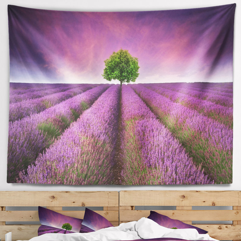 Coucher de soleil floral avec lavande, H 68 po x l 80 po
