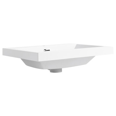 Resin Sink 24" For Bathroom, Gloss White Finish, Illustrating Feature White, Exhibiting Long-Lasting Characteristics