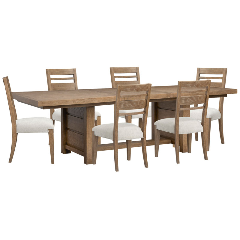 Extendable Trestle Dining Table With 6 Side Chairs, 7 Pieces: Table, 6 Chairs
