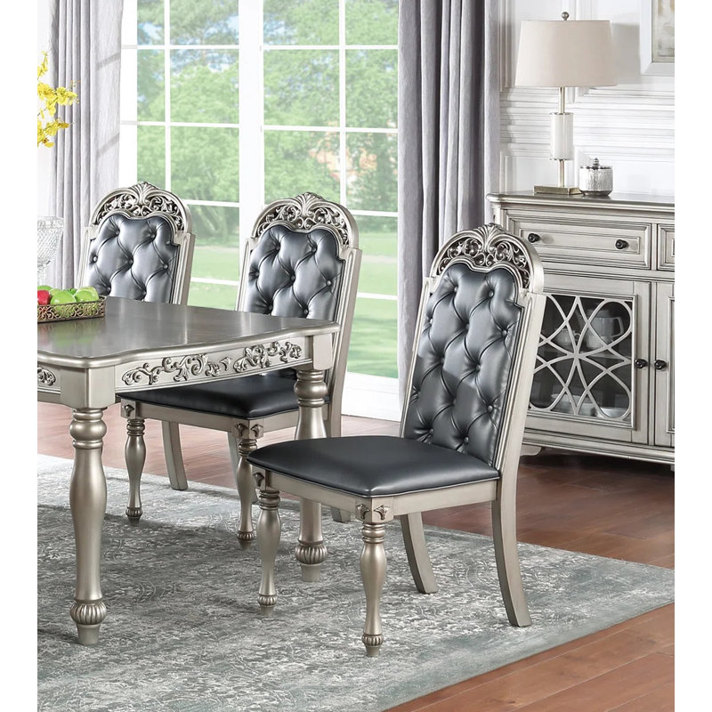 Chaise d'appoint rembourrée en similicuir Elijahjuan (ensemble de 2), gris, Argent