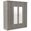Commode grise, armoire avec tablettes