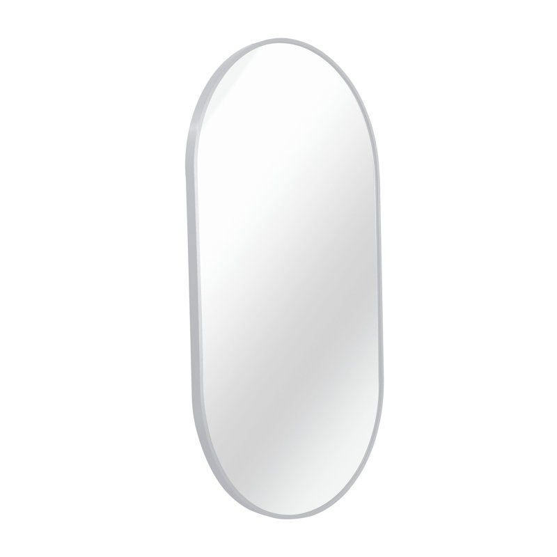 Miroir ovale en métal 20 po x 33 po pour salle de bain, Argent argent