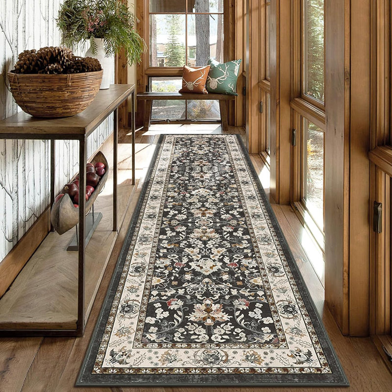 2x8" Washable Runner Rug Soft Faux Wool Kitchen Rug for Kitchen Laundry Entryway Bedroom, Black, Runner 2' x 8'