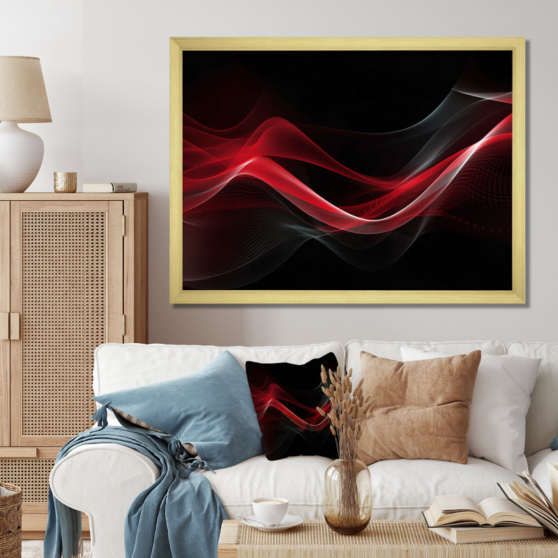 Abstraction contemplative rouge et noire III - impression, H 12 po x l 20 po x P 1 po, Encadrement doré