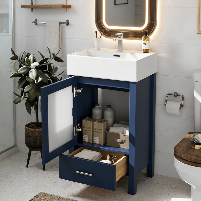 20" Bathroom Vanity With Ceramic Sink & Ample Storage – For Small Spaces‌, Blue
