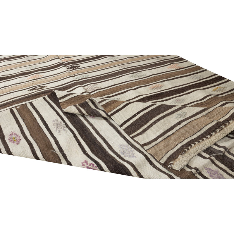 Tapis turc tissé à la main 4,8 x 11,5 pi avec motif à rayures tissé à la main Kilim