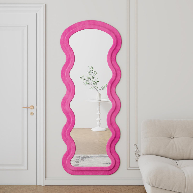 Flannel Full Length Wave Floor Mirror  For Bedroom Living Room Hanging Or Against The Wall, Pink