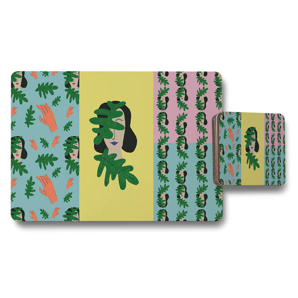 Tropical Leaf Pattern Placemat And Coaster Set For Table