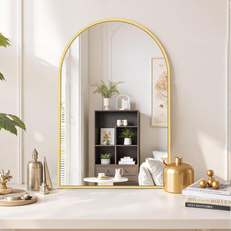 Arched Wall Mirror Bathroom Vanity Mirror With Metal Frame, Modern Arch Mirror For Bedroom, Living Room, Entryway, Wall Mounted Decorative Mirror