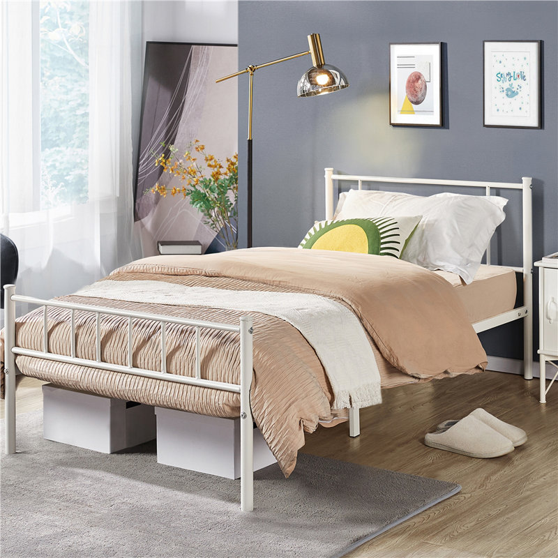 Delaenie Metal Platform Bed, Simple, Blanc