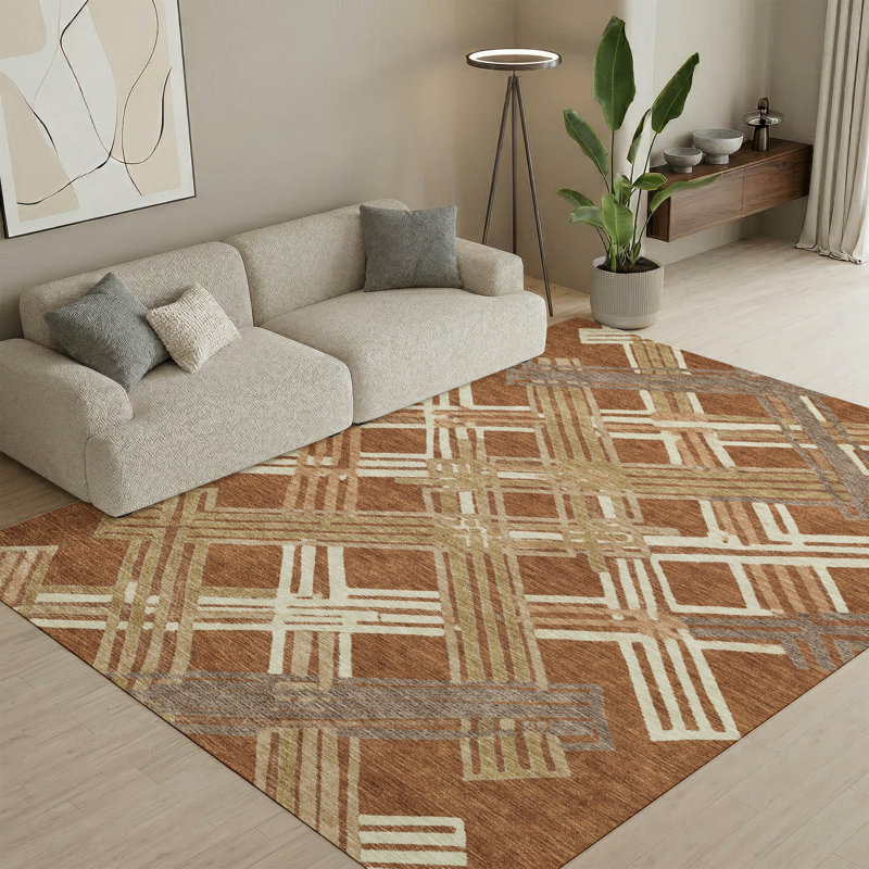 Tapis géométrique lavable à la machine de qualité supérieure Mayfield AMF2452, Paprika, 9 pi x 12 pi