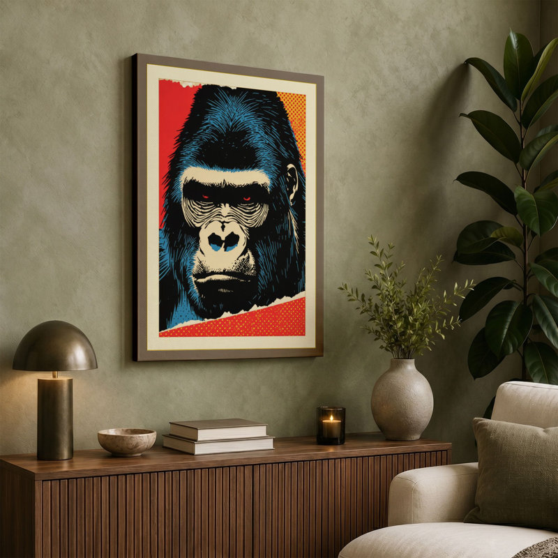 Gorilla in Colour Pop Art - Wrapped Canvas, 30x20 - 76.2 x 50.8 cm, Teal Border