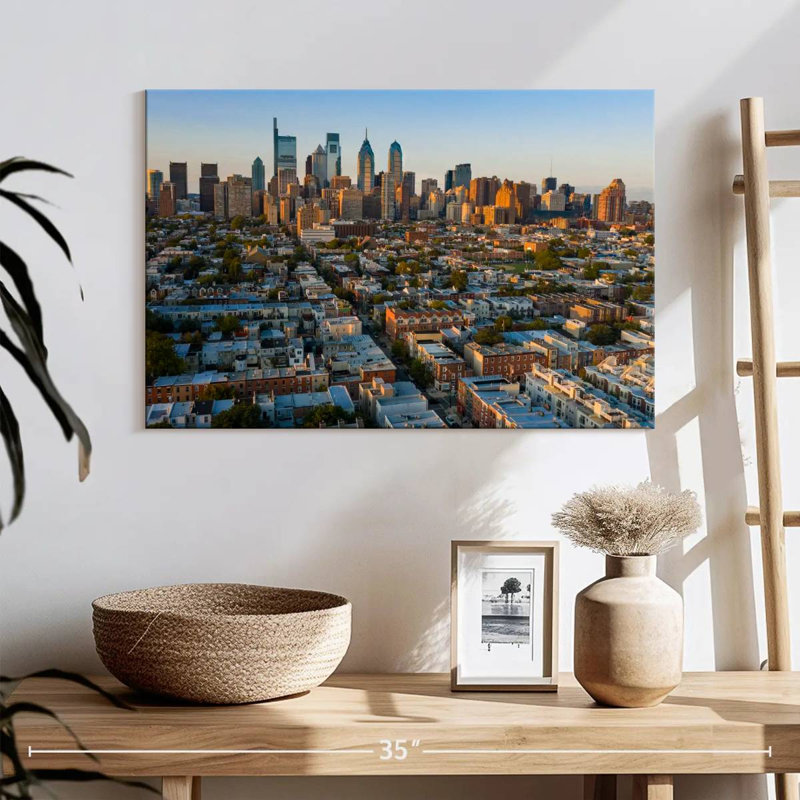Coucher de soleil au centre-ville de Sireci, Philadelphie, H 16 po x l 24 po