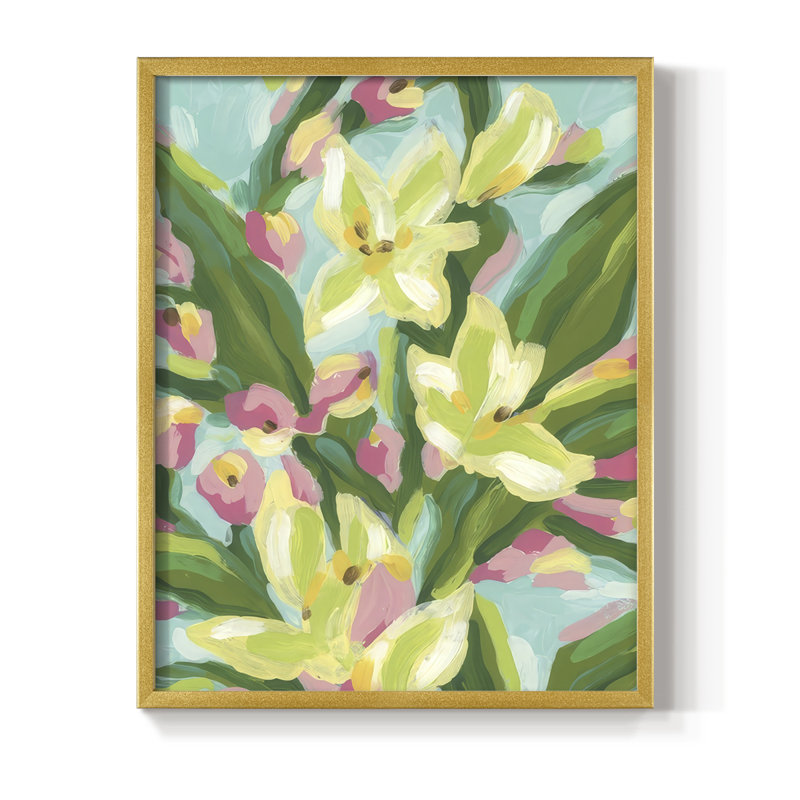 Floral Vibration I, reproduction encadrée - bois massif, H 21 po x l 17 po, Doré