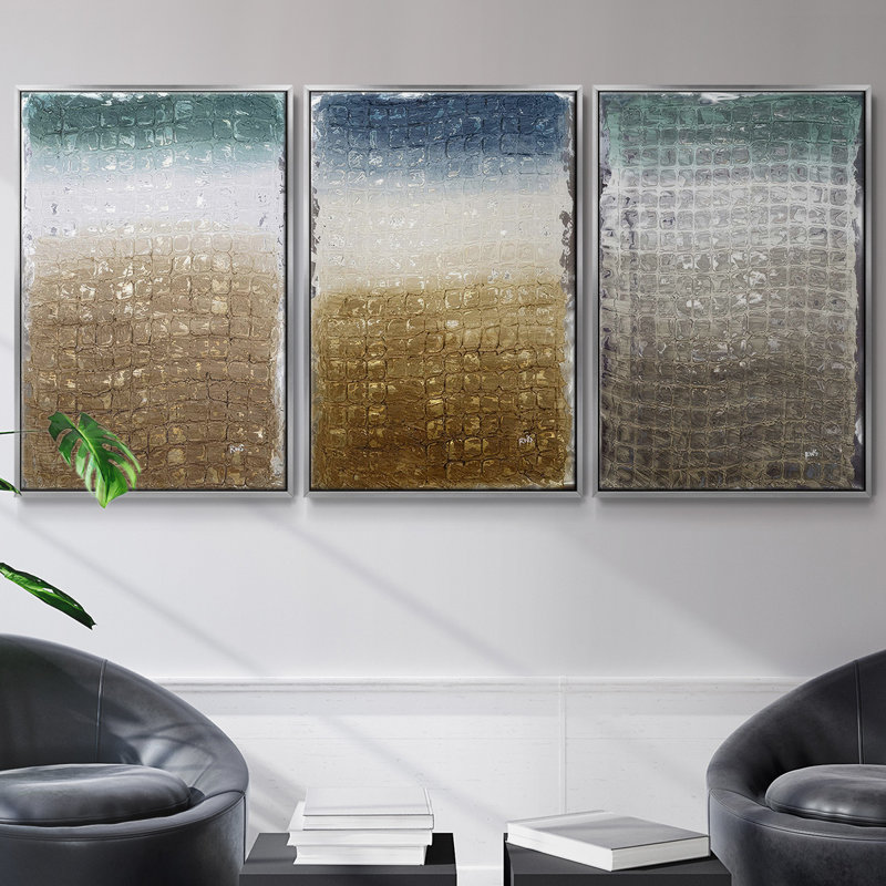 «Printed Acadia I», ensemble de 3 reproductions sur toiles, H 27 po x l 54 po, Argent