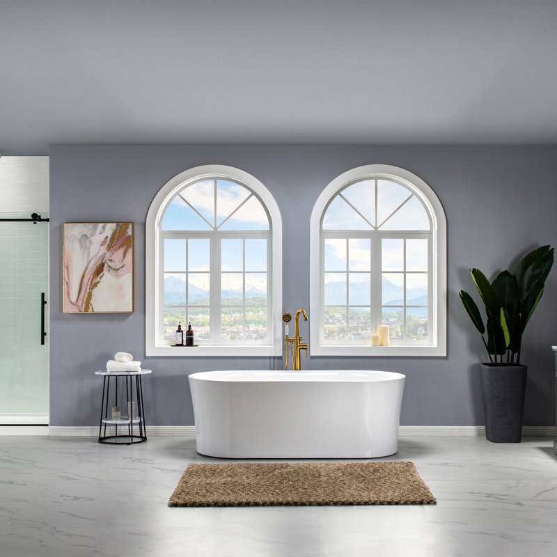 Freestanding Soaking Acrylic Curved Design Bathtub, Brushed Gold, White