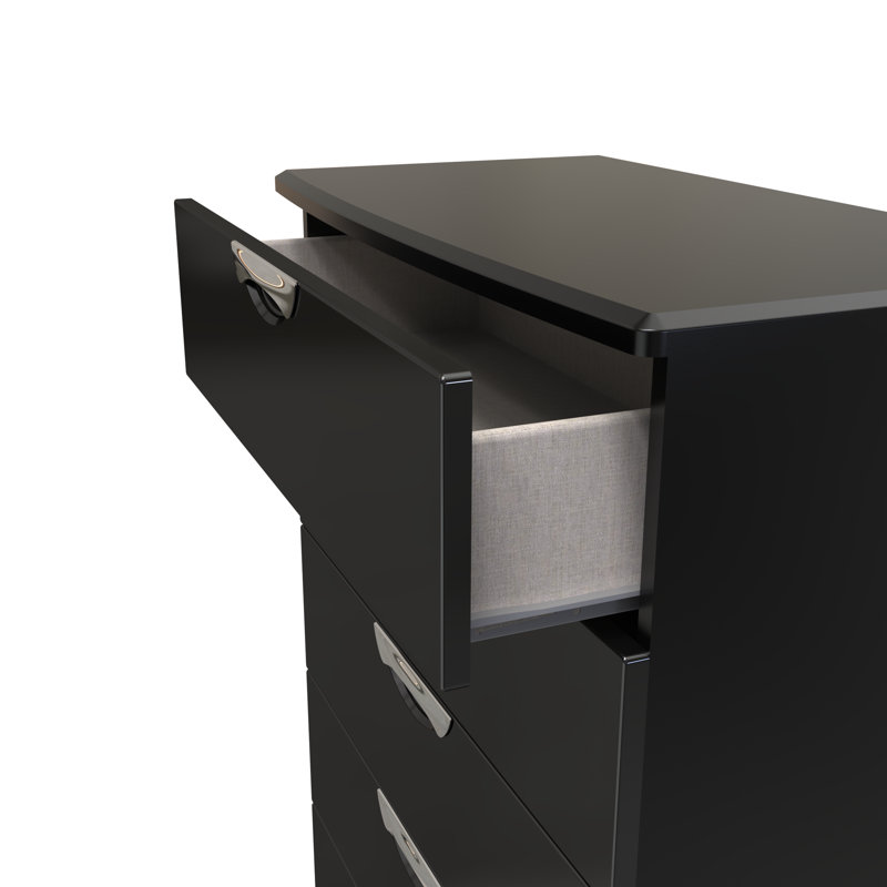 Fully Assembled Leodis 5 - Drawer Chest of Drawers, Black Gloss