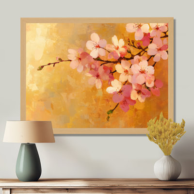 Tableau encadré Sakura Fleur de cerisier rose et or
