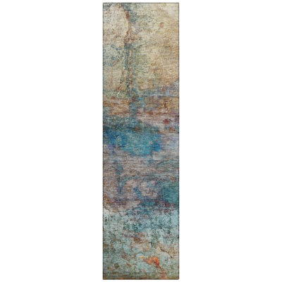 Machine Washable Indoor/Outdoor Xhevrie Teal Rug
