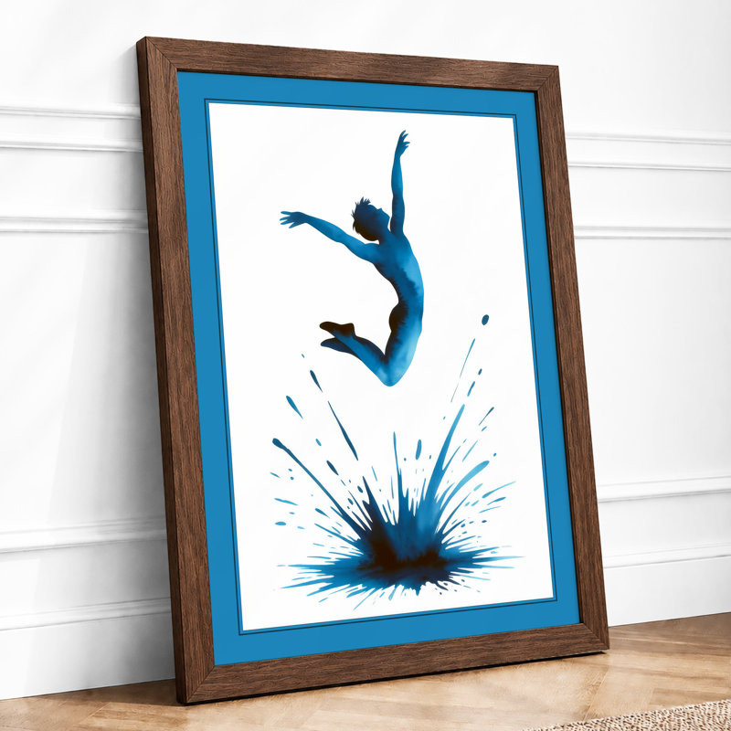 Leap Into Blue Modern - Framed Print, A2 - 59.4 x 42.0 cm, Walnut