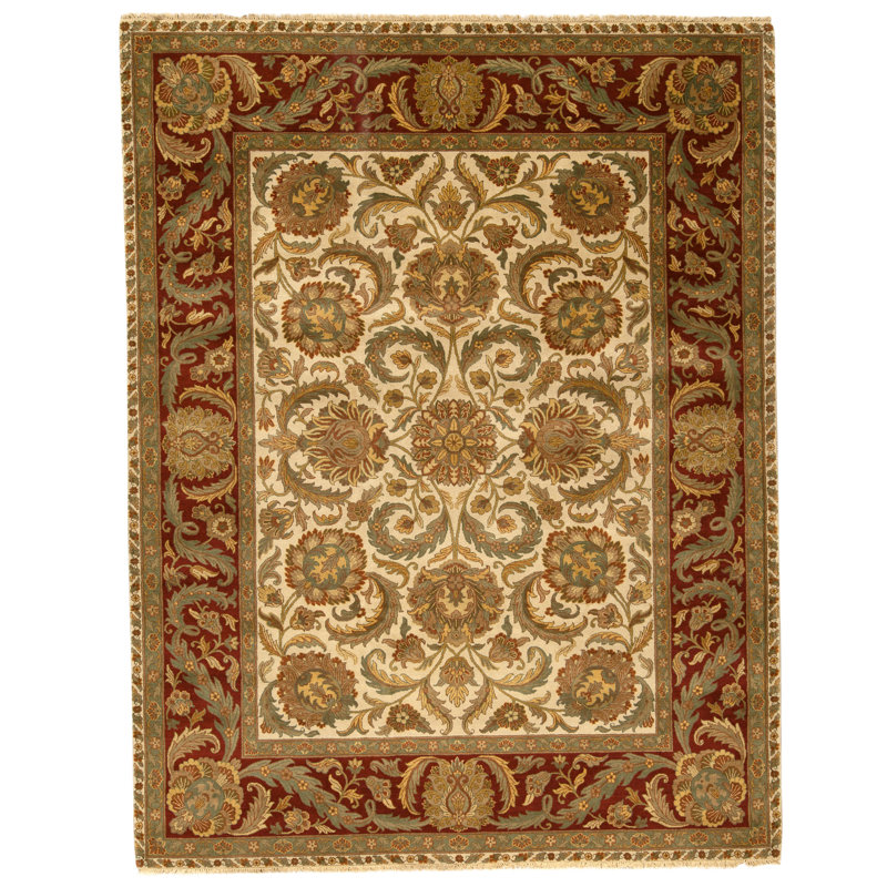Tapis ivoire et rouge noué à la main de haute qualité