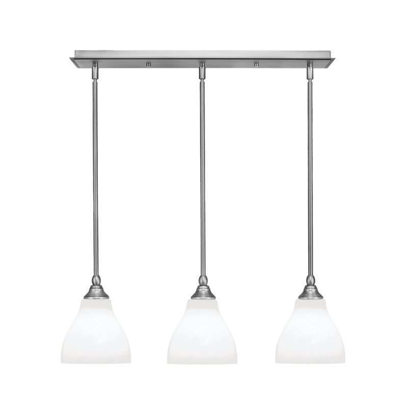 Luminaire suspendu linéaire à 3 lumières avec tige en verre blanc 6,25 po, H 8 po x l 26,5 po x P 6,25 po, Nickel brossé