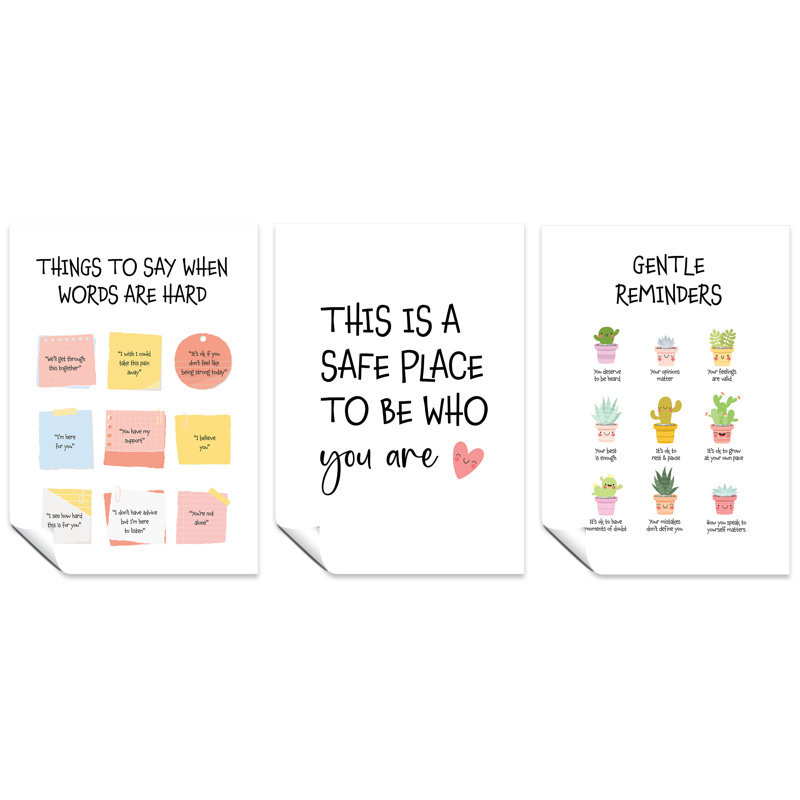 Plant Gentle Reminders, Things To Say, This Is A Safe Place - 3 Piece No Frame Print Set, 42cm H x 29.7cm W